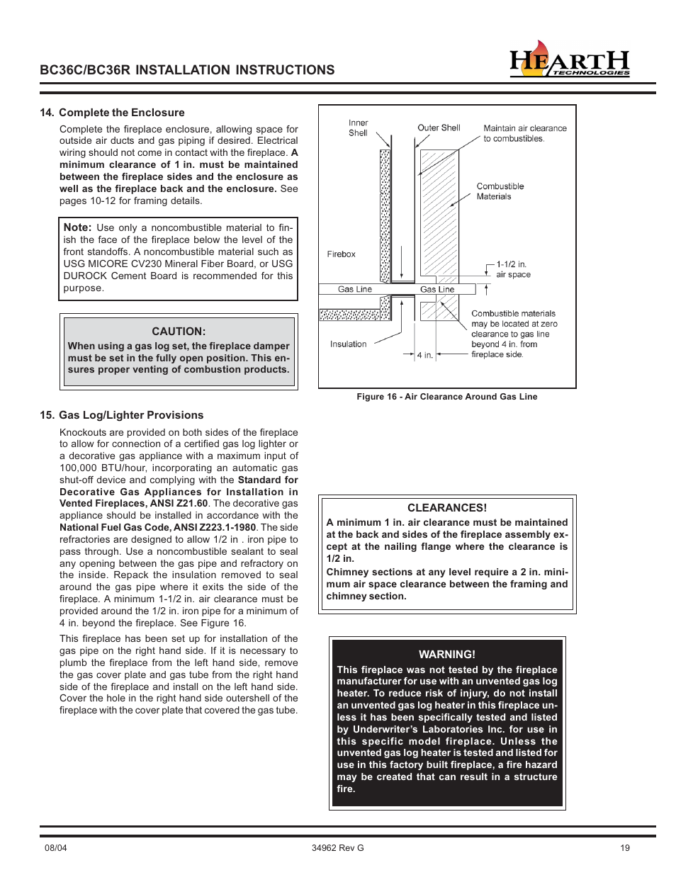 Bc36c/bc36r installation instructions | Hearth and Home Technologies BC36C User Manual | Page 19 / 32