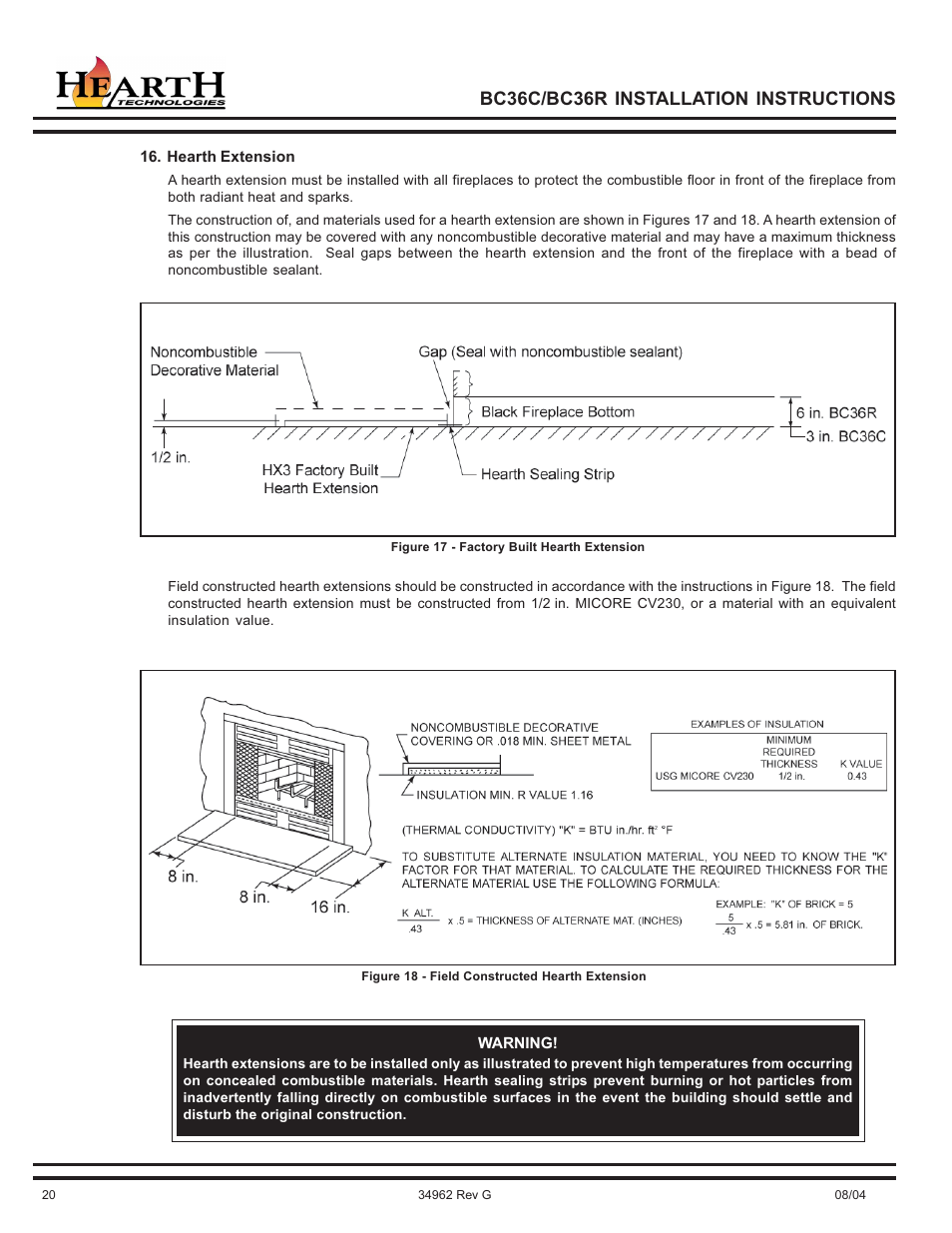 Bc36c/bc36r installation instructions | Hearth and Home Technologies BC36C User Manual | Page 20 / 32