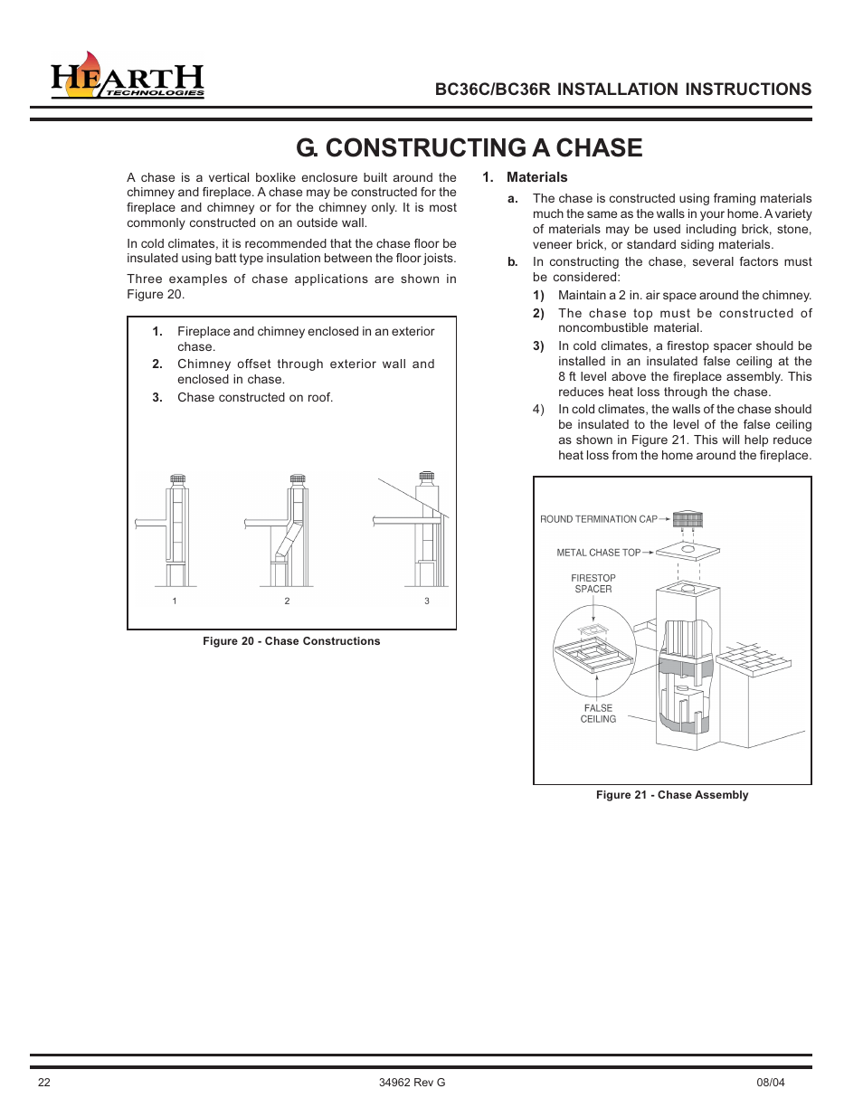 G. constructing a chase, Bc36c/bc36r installation instructions | Hearth and Home Technologies BC36C User Manual | Page 22 / 32
