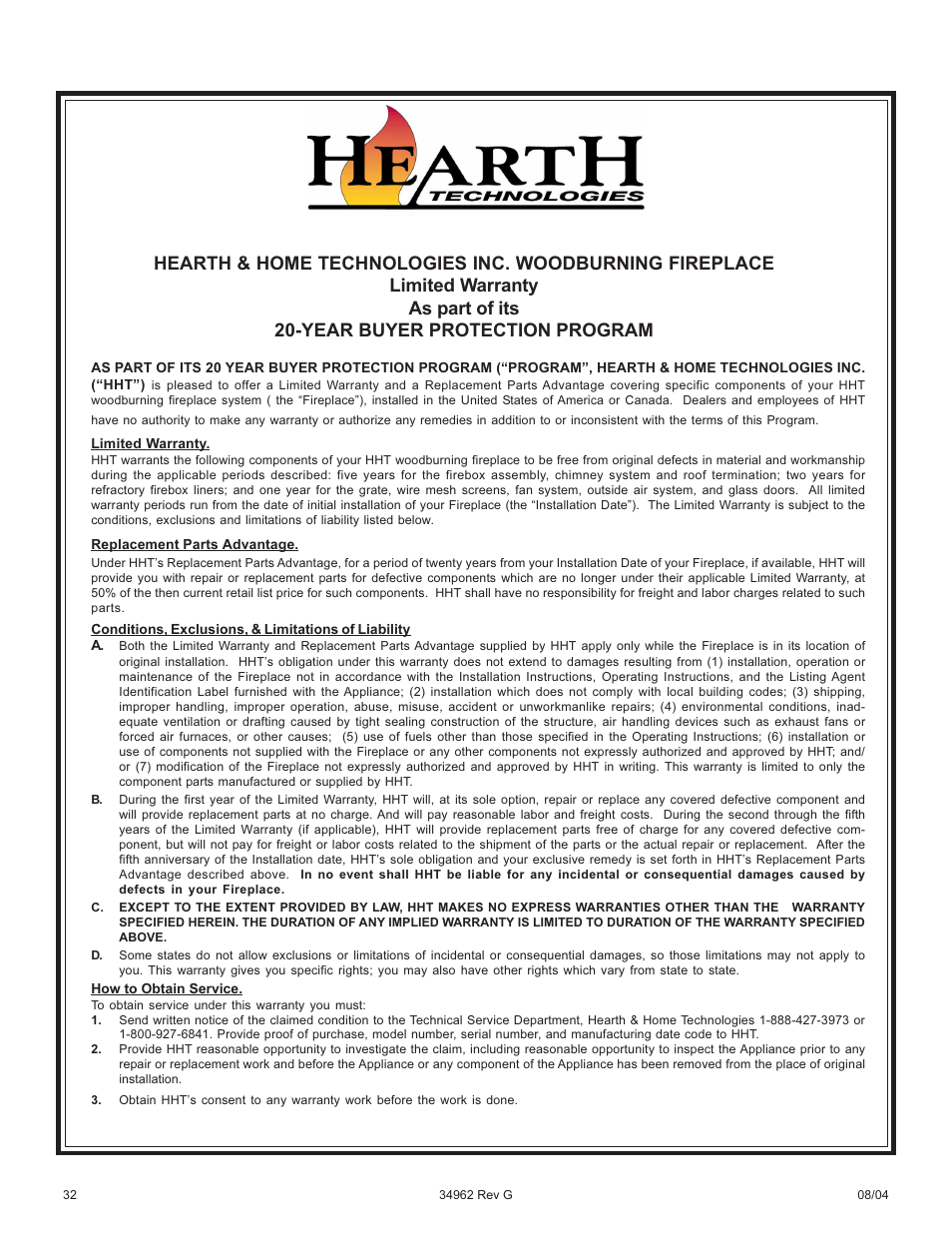 Hearth and Home Technologies BC36C User Manual | Page 32 / 32