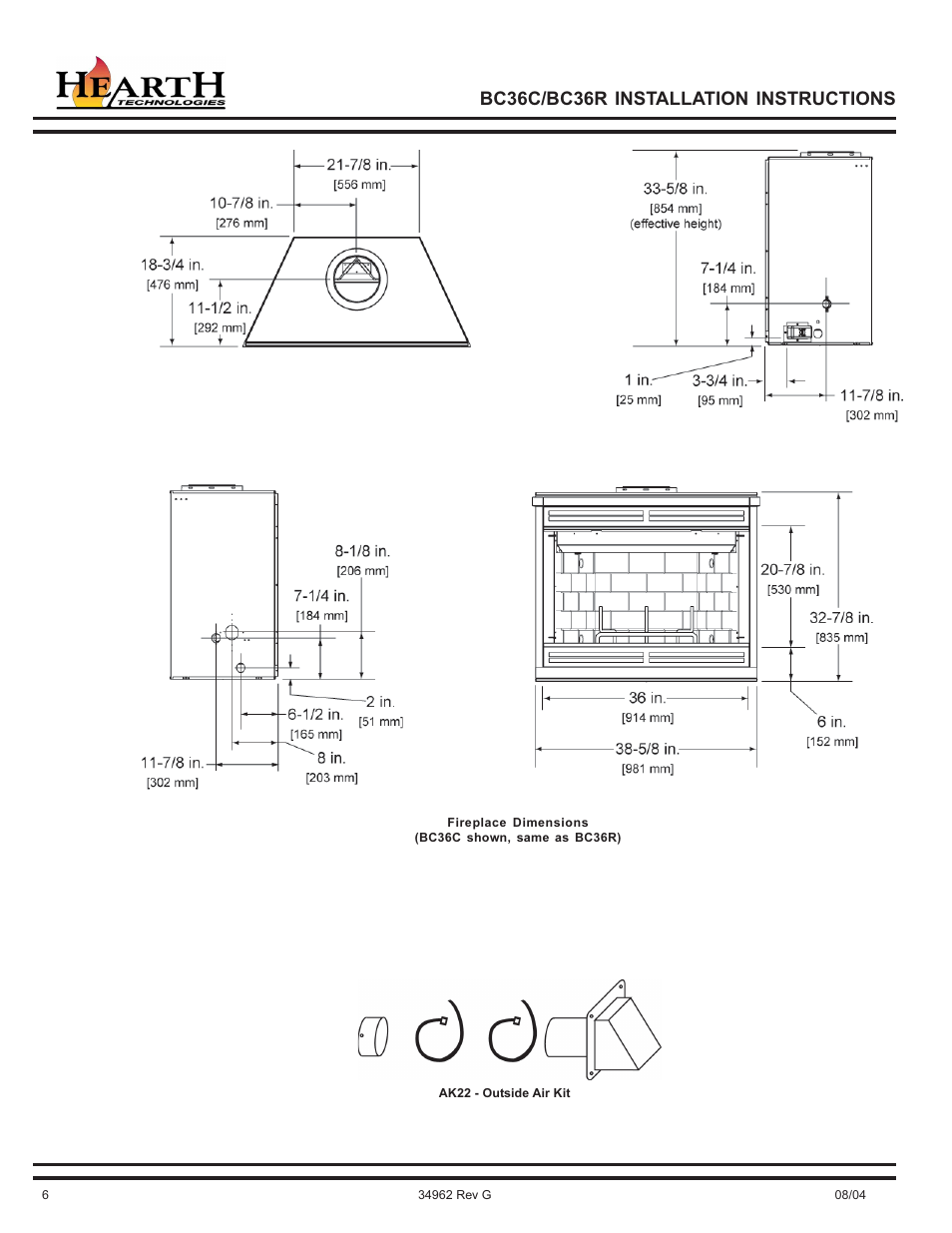Bc36c/bc36r installation instructions | Hearth and Home Technologies BC36C User Manual | Page 6 / 32