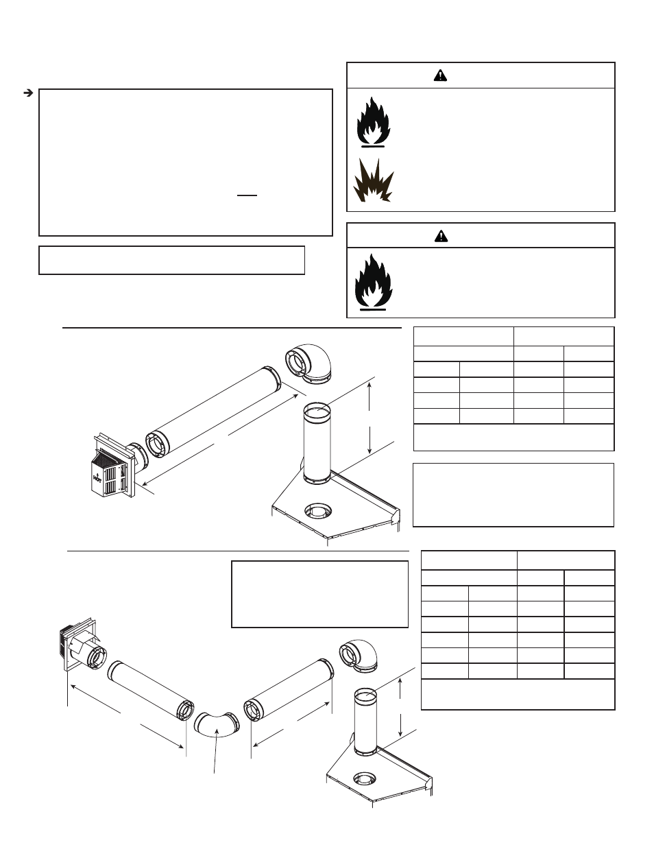Warning, Top vent - horizontal termination, E. vent diagrams | Hearth and Home Technologies 6000GLX-IPI-R User Manual | Page 24 / 72