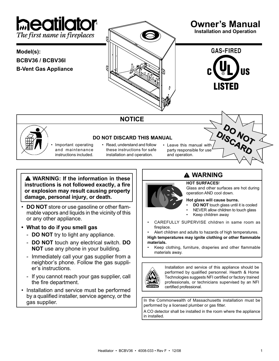 Hearth and Home Technologies BCBV36I User Manual | 44 pages