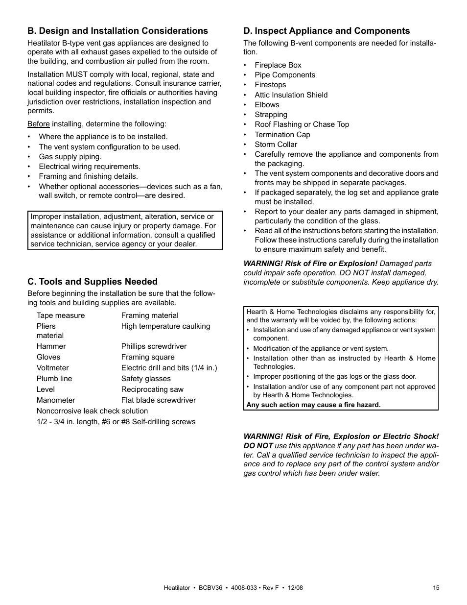 Hearth and Home Technologies BCBV36I User Manual | Page 15 / 44
