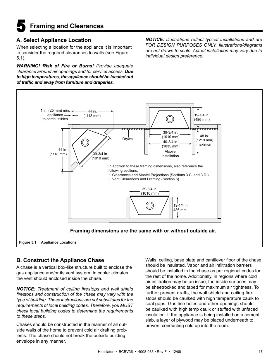 Framing and clearances | Hearth and Home Technologies BCBV36I User Manual | Page 17 / 44