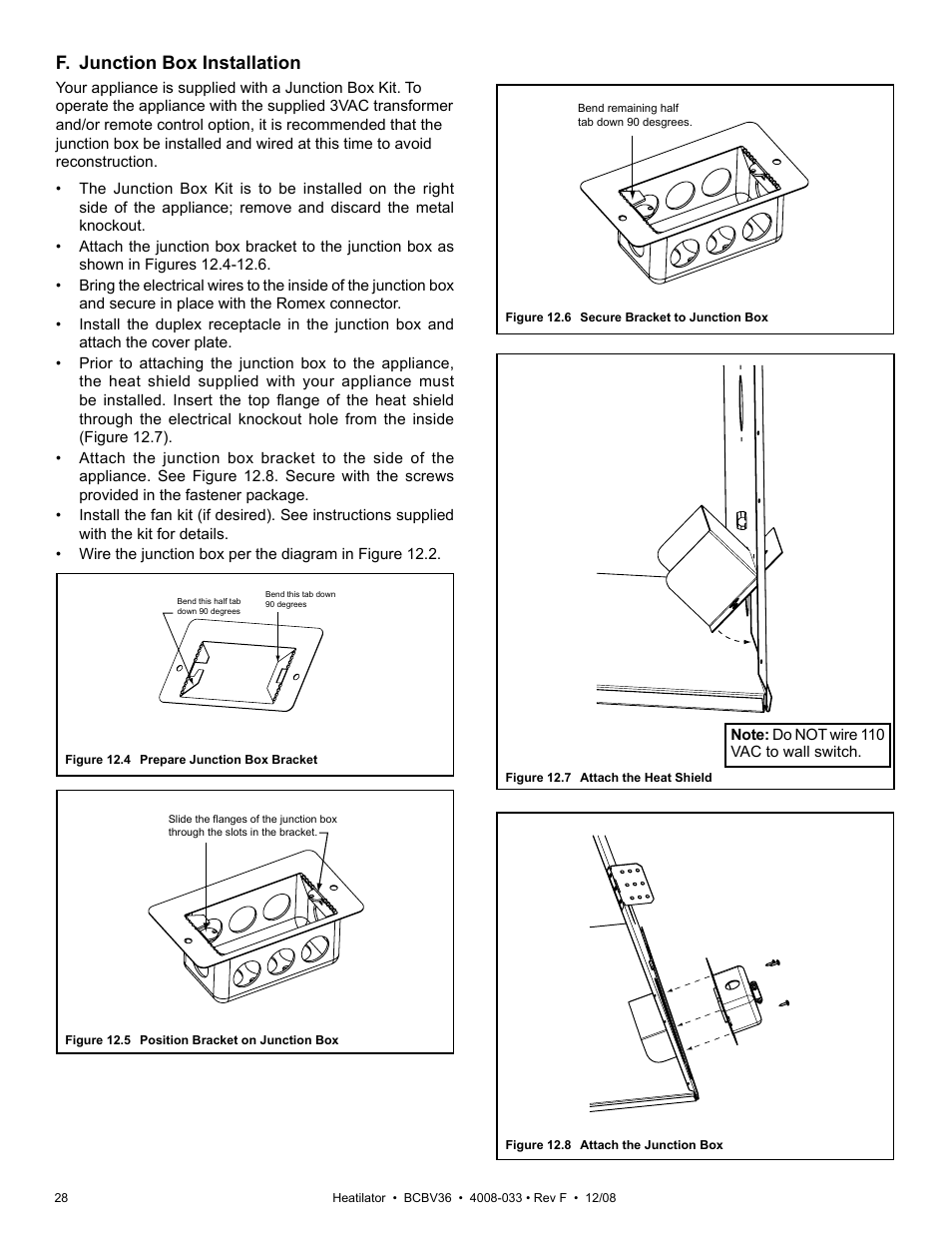 F. junction box installation | Hearth and Home Technologies BCBV36I User Manual | Page 28 / 44
