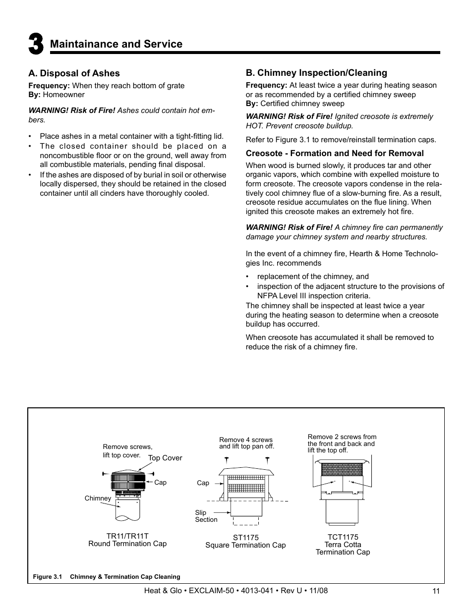 Maintainance and service | Hearth and Home Technologies EXCLAIM-50 User Manual | Page 11 / 52