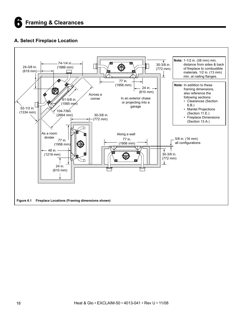 Framing & clearances | Hearth and Home Technologies EXCLAIM-50 User Manual | Page 18 / 52