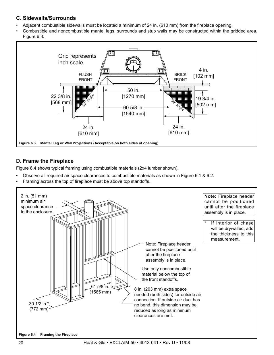 Grid represents inch scale | Hearth and Home Technologies EXCLAIM-50 User Manual | Page 20 / 52