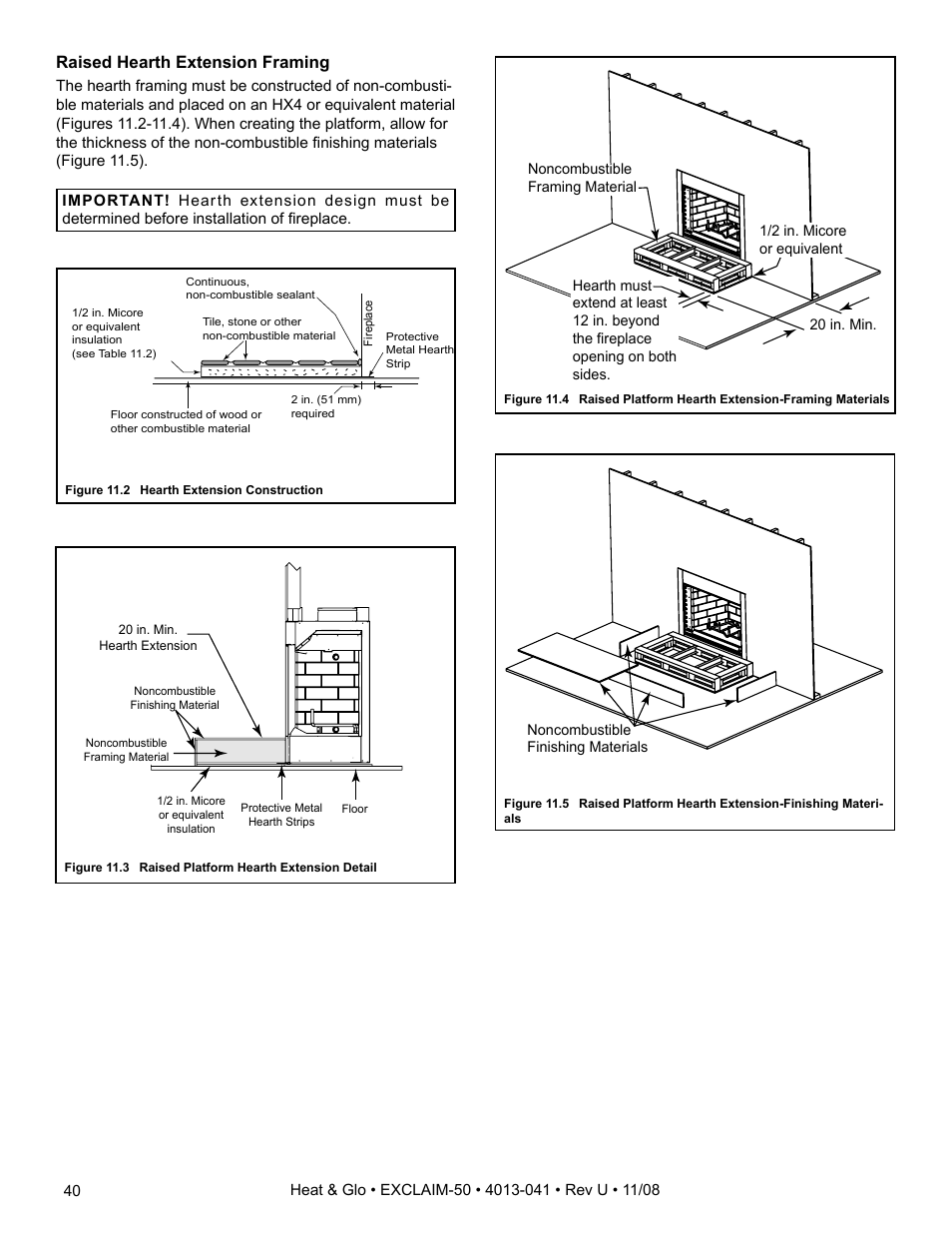 Raised hearth extension framing | Hearth and Home Technologies EXCLAIM-50 User Manual | Page 40 / 52