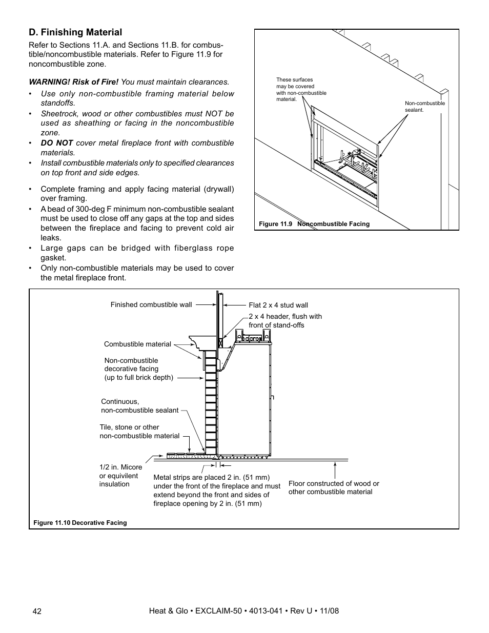 D. finishing material | Hearth and Home Technologies EXCLAIM-50 User Manual | Page 42 / 52