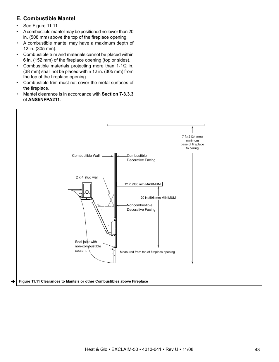 E. combustible mantel | Hearth and Home Technologies EXCLAIM-50 User Manual | Page 43 / 52