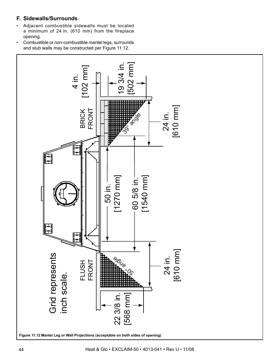 Grid represents inch scale, 4 in. [102 mm | Hearth and Home Technologies EXCLAIM-50 User Manual | Page 44 / 52