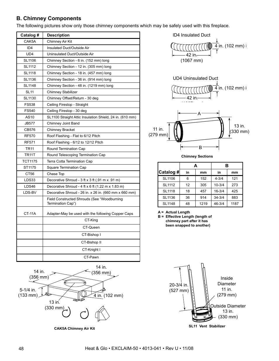 B. chimney components | Hearth and Home Technologies EXCLAIM-50 User Manual | Page 48 / 52
