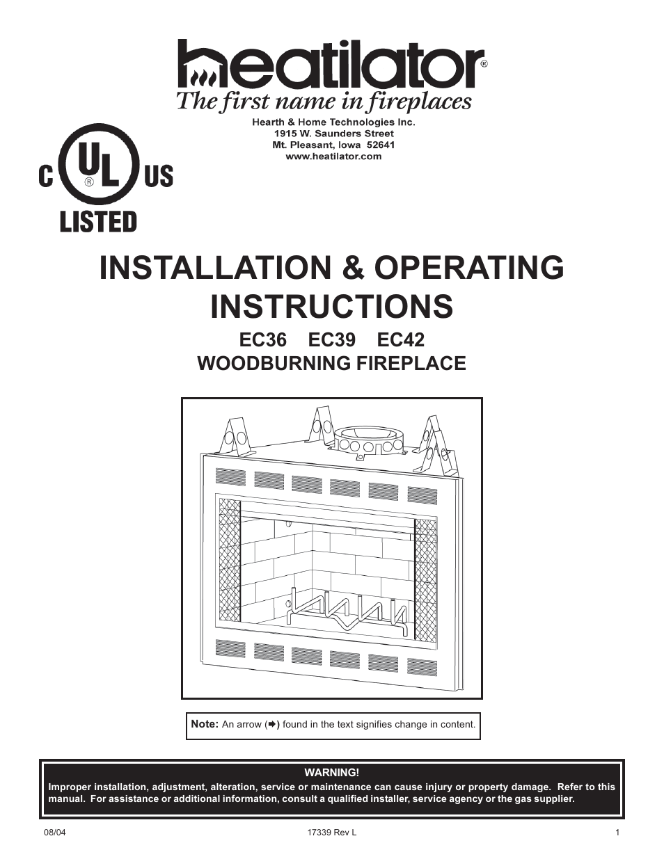 Hearth and Home Technologies EC36 User Manual | 32 pages
