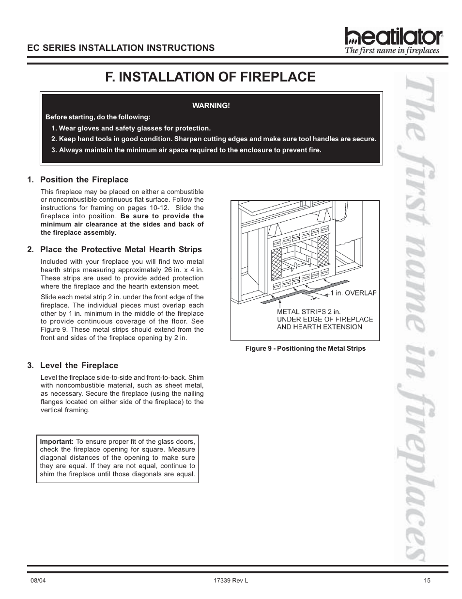 F. installation of fireplace | Hearth and Home Technologies EC36 User Manual | Page 15 / 32