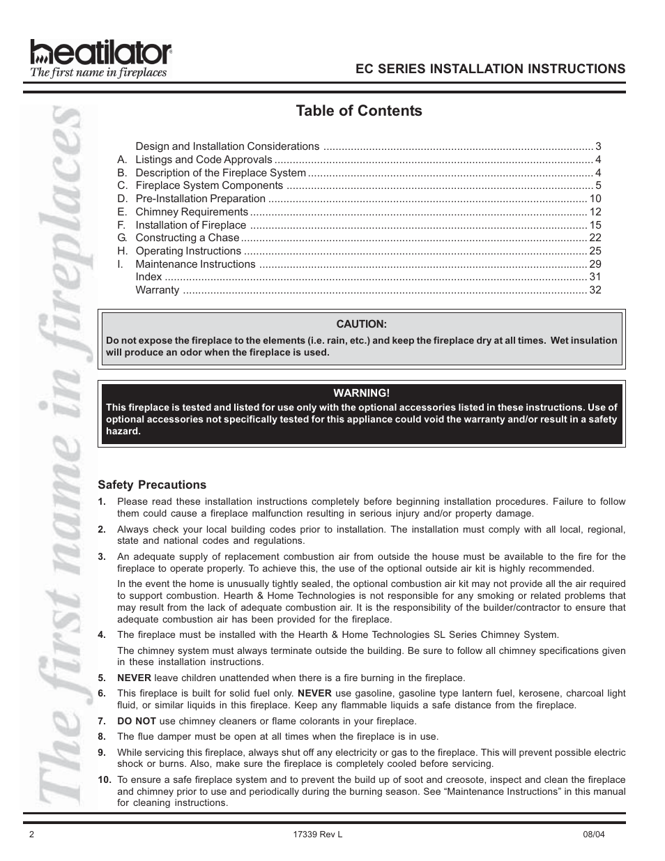 Hearth and Home Technologies EC36 User Manual | Page 2 / 32