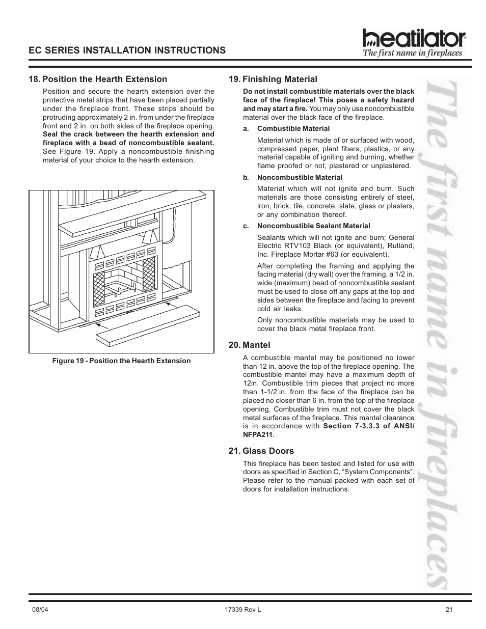 Ec series installation instructions | Hearth and Home Technologies EC36 User Manual | Page 21 / 32