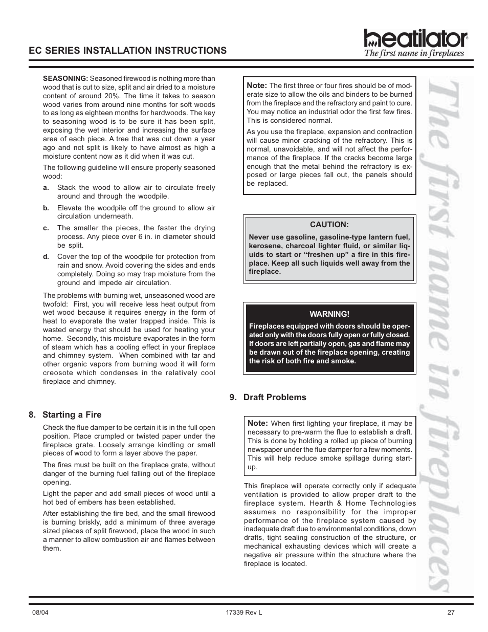 Ec series installation instructions | Hearth and Home Technologies EC36 User Manual | Page 27 / 32