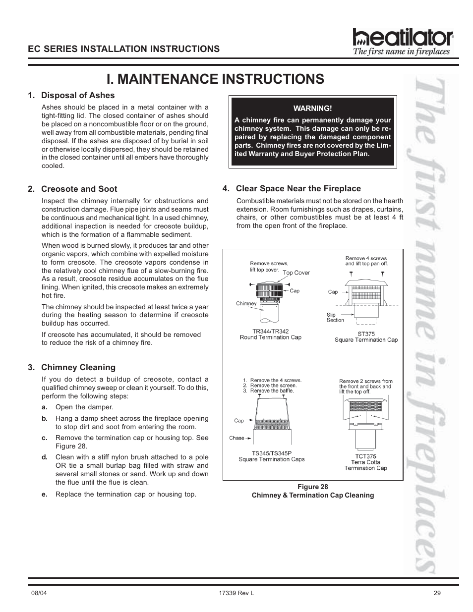 I. maintenance instructions | Hearth and Home Technologies EC36 User Manual | Page 29 / 32