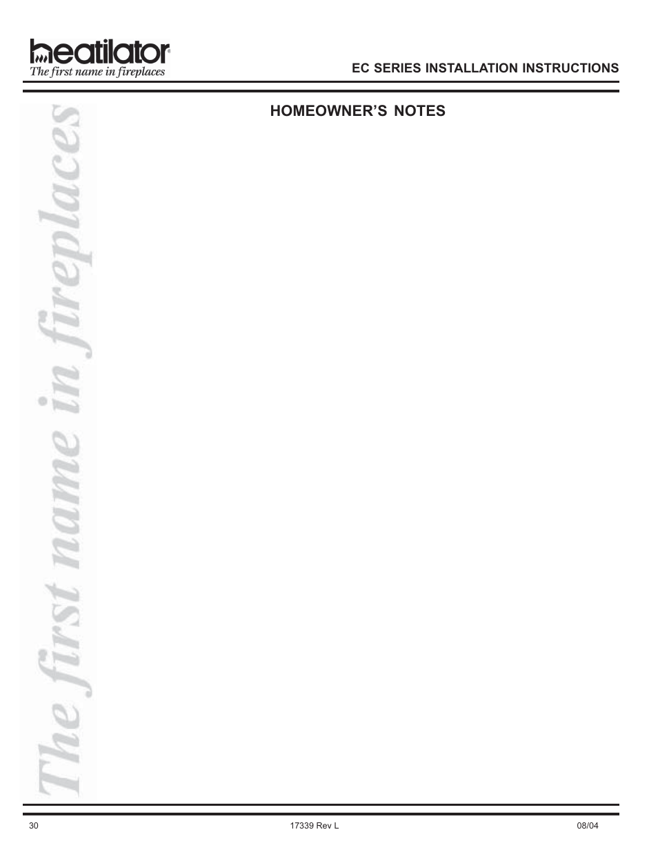 Hearth and Home Technologies EC36 User Manual | Page 30 / 32