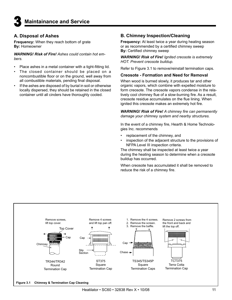 Maintainance and service | Hearth and Home Technologies HEATILATOR SC60 User Manual | Page 11 / 48