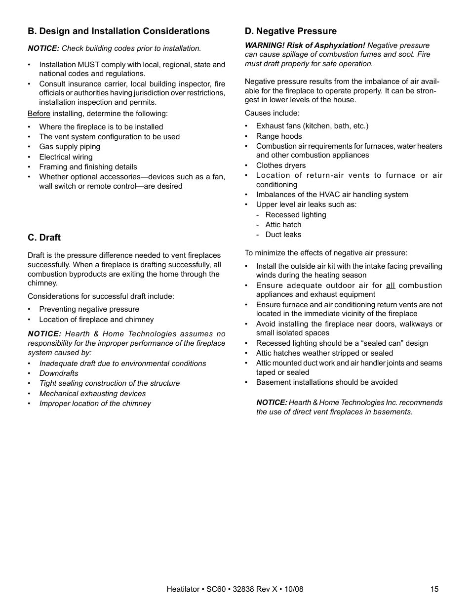 Hearth and Home Technologies HEATILATOR SC60 User Manual | Page 15 / 48