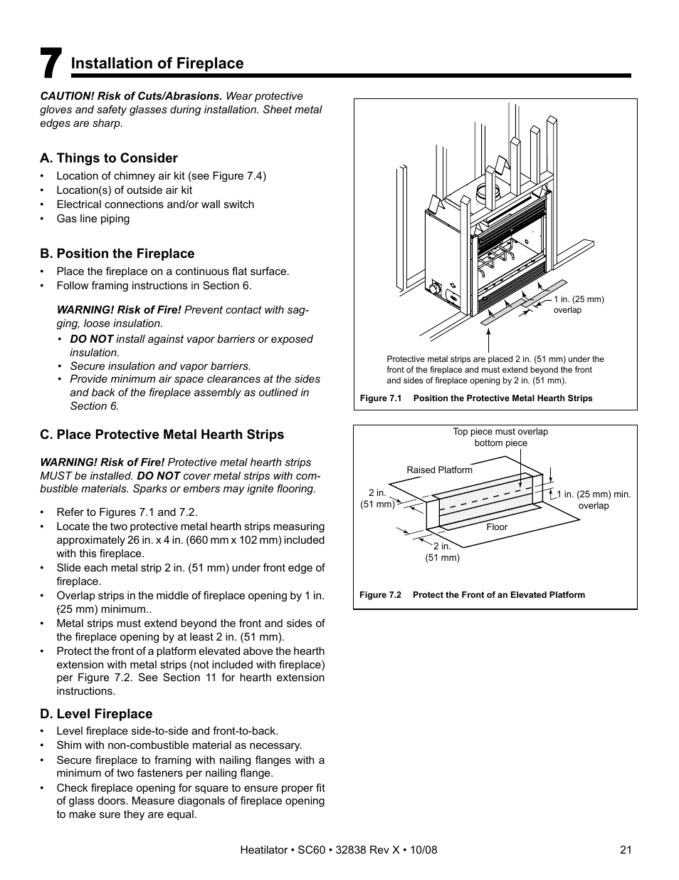 Installation of fireplace | Hearth and Home Technologies HEATILATOR SC60 User Manual | Page 21 / 48