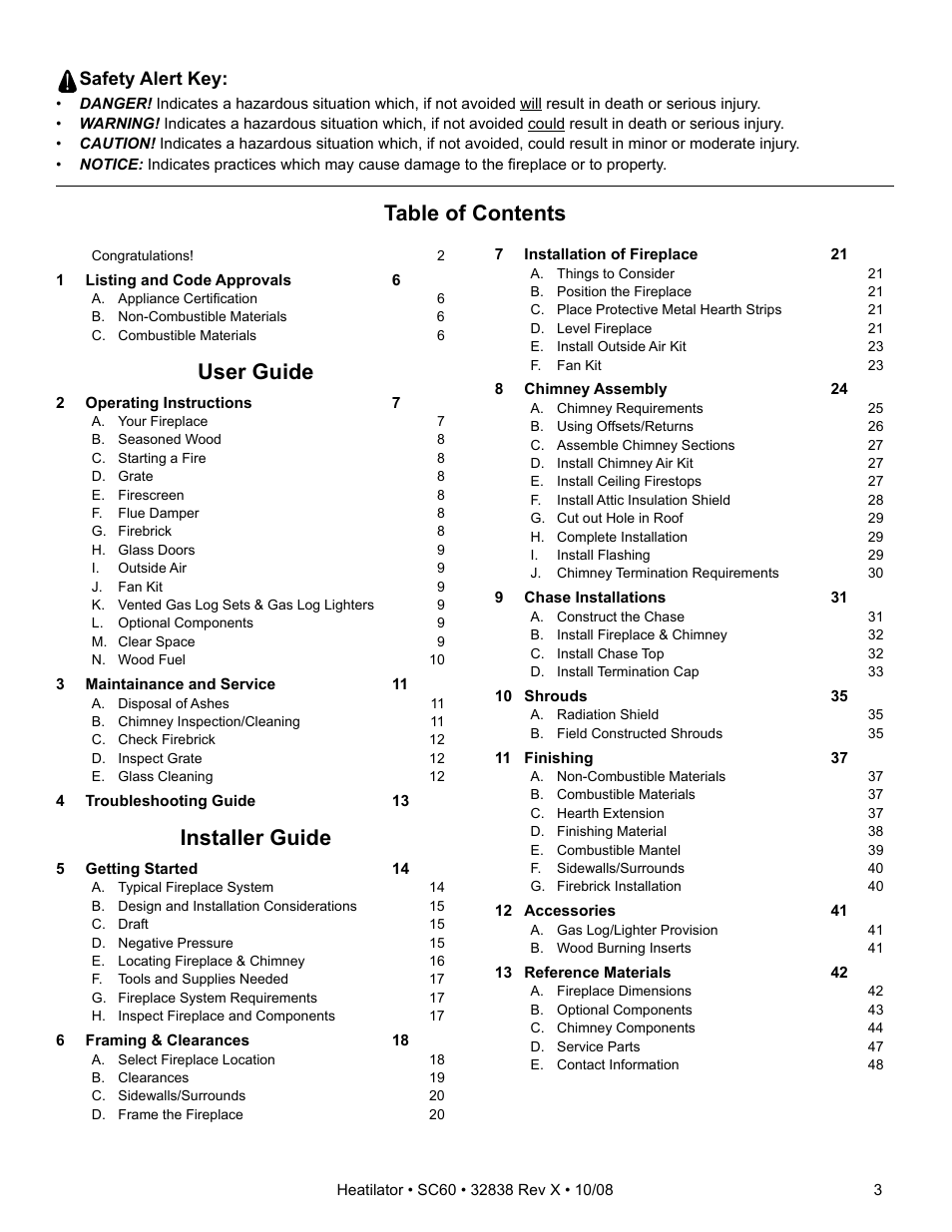Hearth and Home Technologies HEATILATOR SC60 User Manual | Page 3 / 48