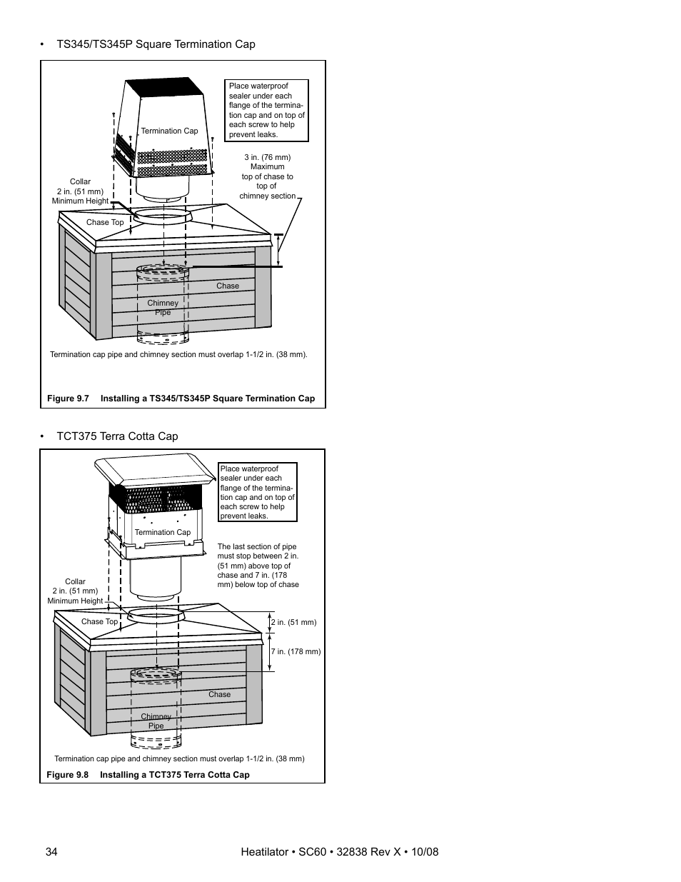 Tct375 terra cotta cap | Hearth and Home Technologies HEATILATOR SC60 User Manual | Page 34 / 48