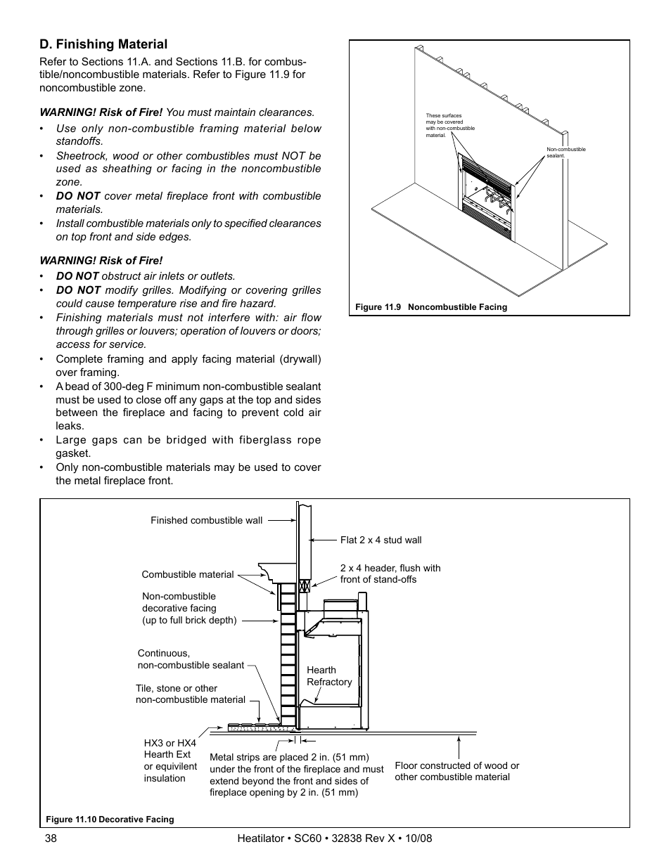 D. finishing material | Hearth and Home Technologies HEATILATOR SC60 User Manual | Page 38 / 48