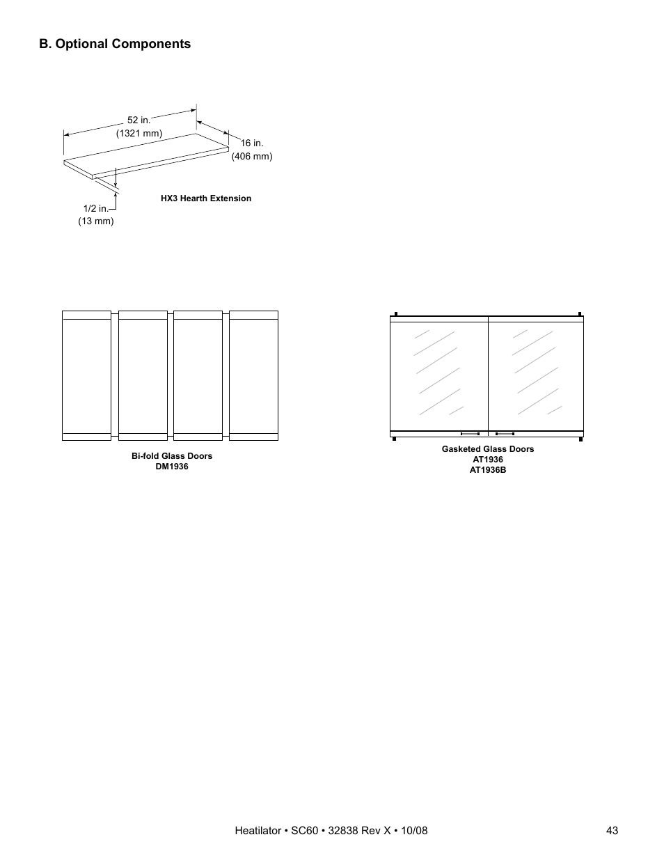 B. optional components | Hearth and Home Technologies HEATILATOR SC60 User Manual | Page 43 / 48