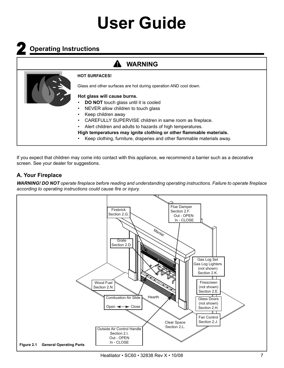 User guide, Operating instructions, Warning | Hearth and Home Technologies HEATILATOR SC60 User Manual | Page 7 / 48