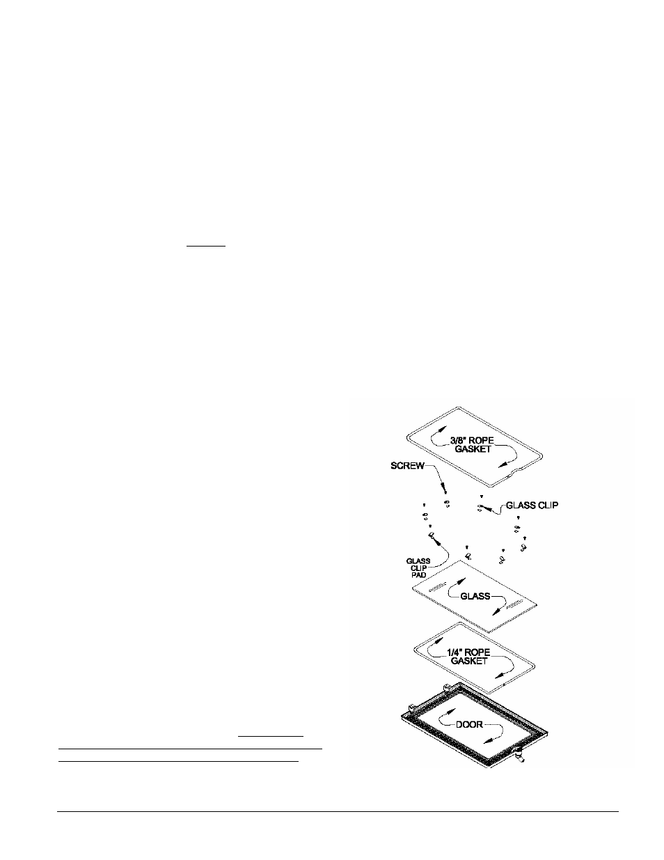 Side door gasket replacement procedures, Latch adjustment procedures, Glass | Glass replacement procedures | Hearth and Home Technologies 8000 User Manual | Page 21 / 29