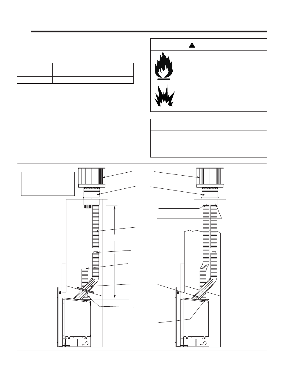 Caution, Vent information and diagrams, Warning | C. measuring standards, B. horizontal venting, A. vent table key | Hearth and Home Technologies FB-IN-S User Manual | Page 10 / 44