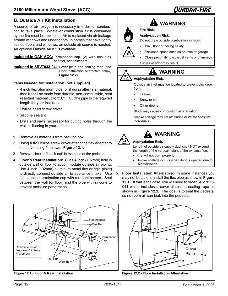 Warning | Hearth and Home Technologies 21M-ACC User Manual | Page 12 / 44