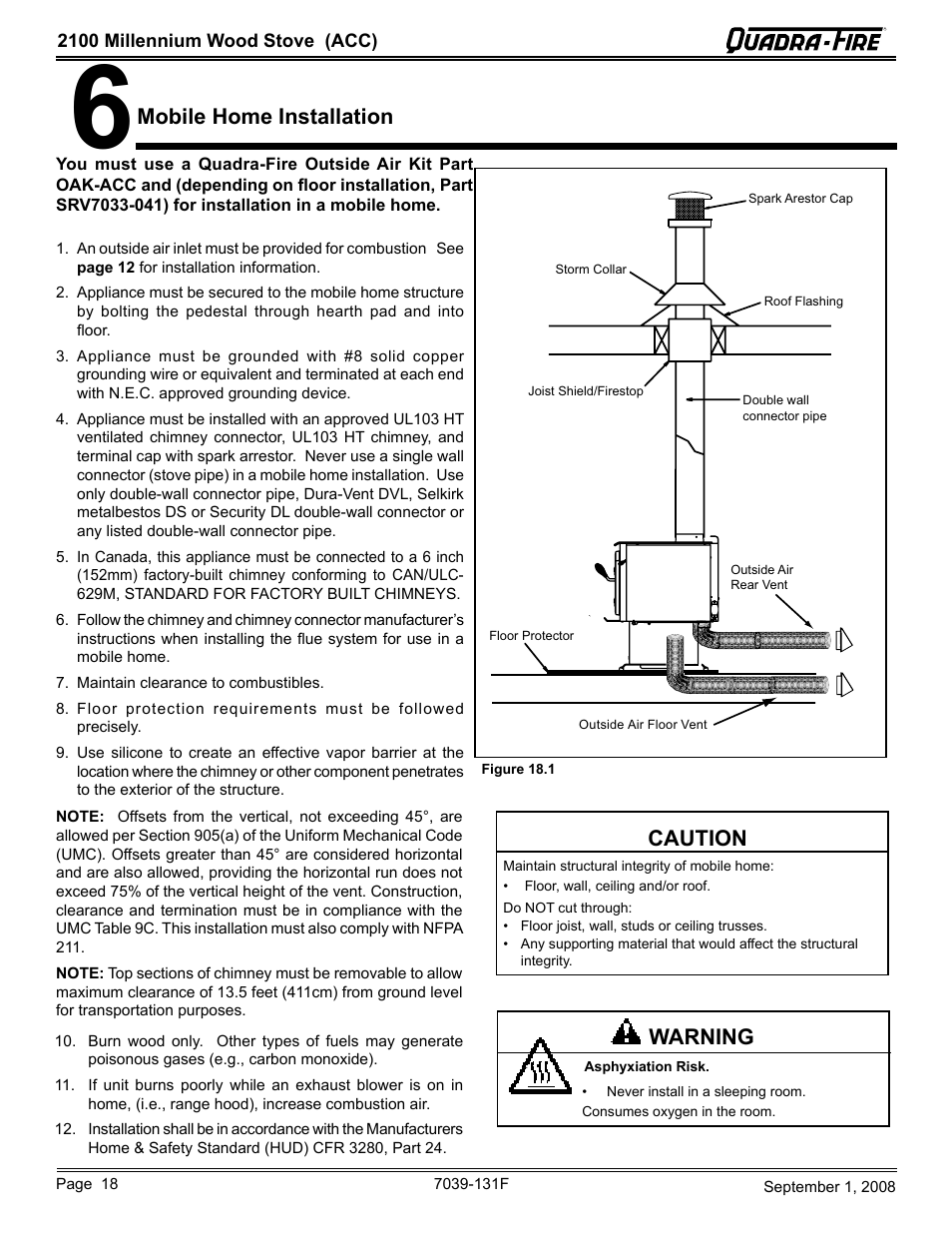 Mobile home installation, Caution, Warning | Hearth and Home Technologies 21M-ACC User Manual | Page 18 / 44