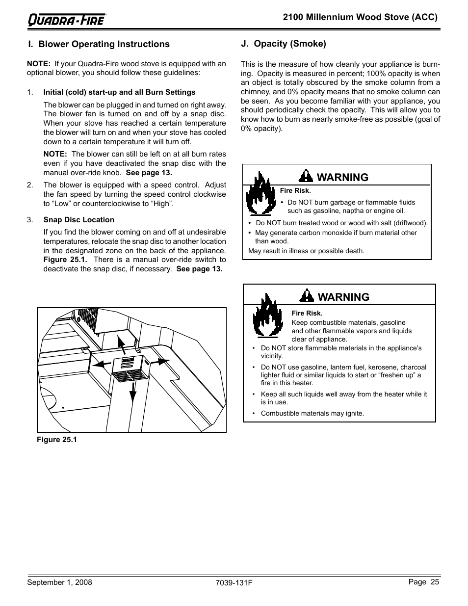 Warning | Hearth and Home Technologies 21M-ACC User Manual | Page 25 / 44