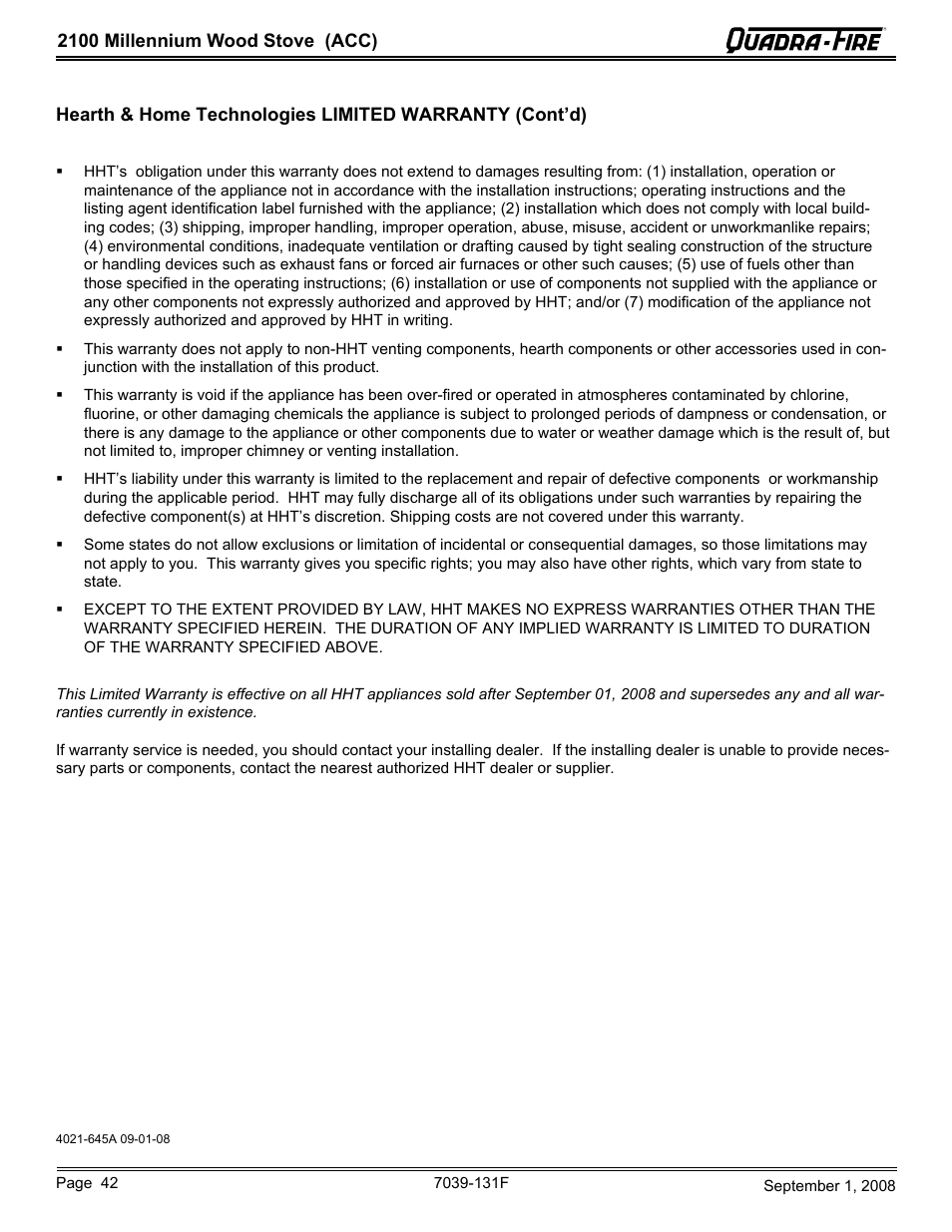 Hearth and Home Technologies 21M-ACC User Manual | Page 42 / 44
