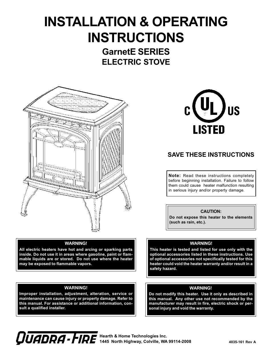 Hearth and Home Technologies GarnetE SERIES User Manual | 12 pages