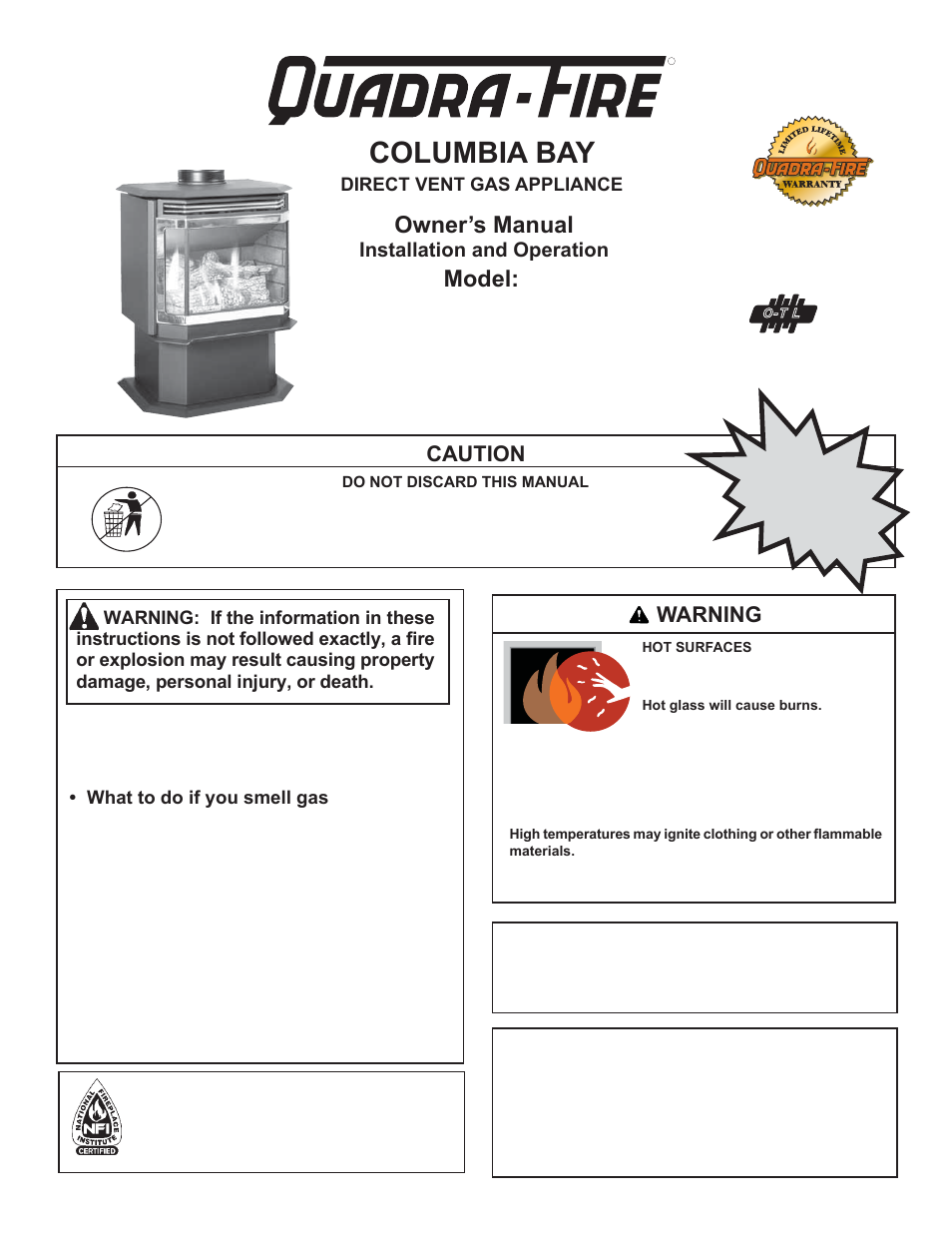 Hearth and Home Technologies Direct Vent Gas Appliance COLBAY-FS-B User Manual | 49 pages
