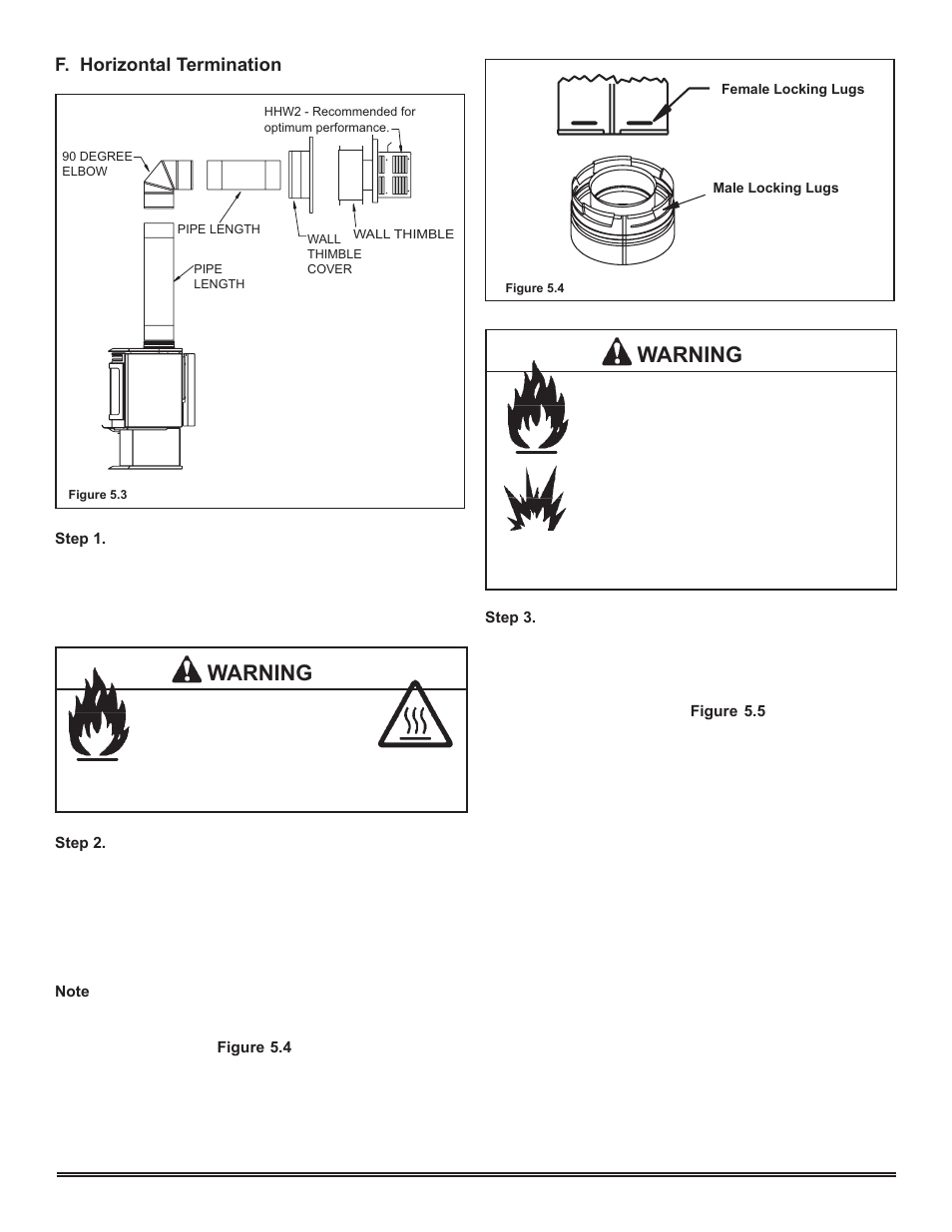 Warning, F. horizontal termination | Hearth and Home Technologies Direct Vent Gas Appliance COLBAY-FS-B User Manual | Page 12 / 49