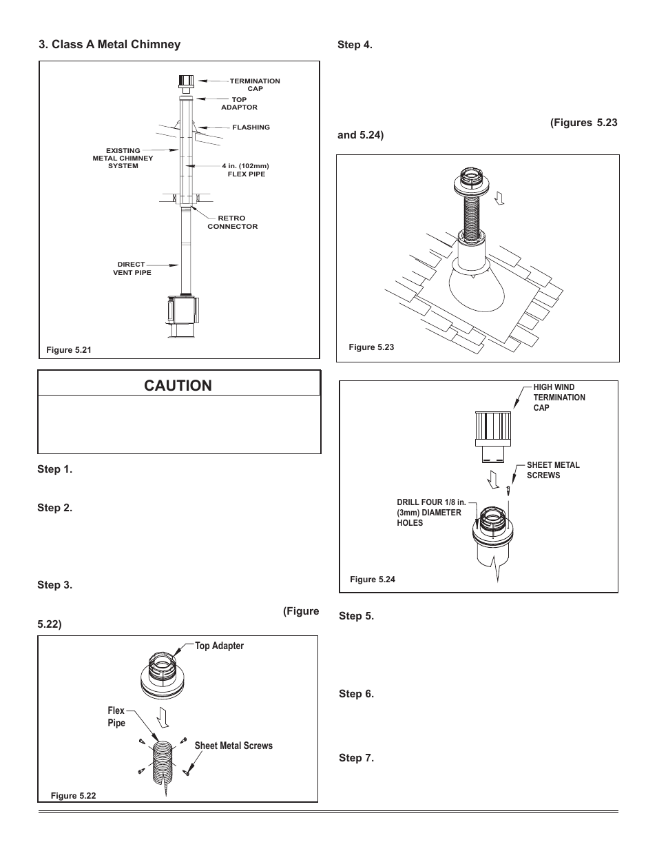 Caution, Class a metal chimney | Hearth and Home Technologies Direct Vent Gas Appliance COLBAY-FS-B User Manual | Page 19 / 49