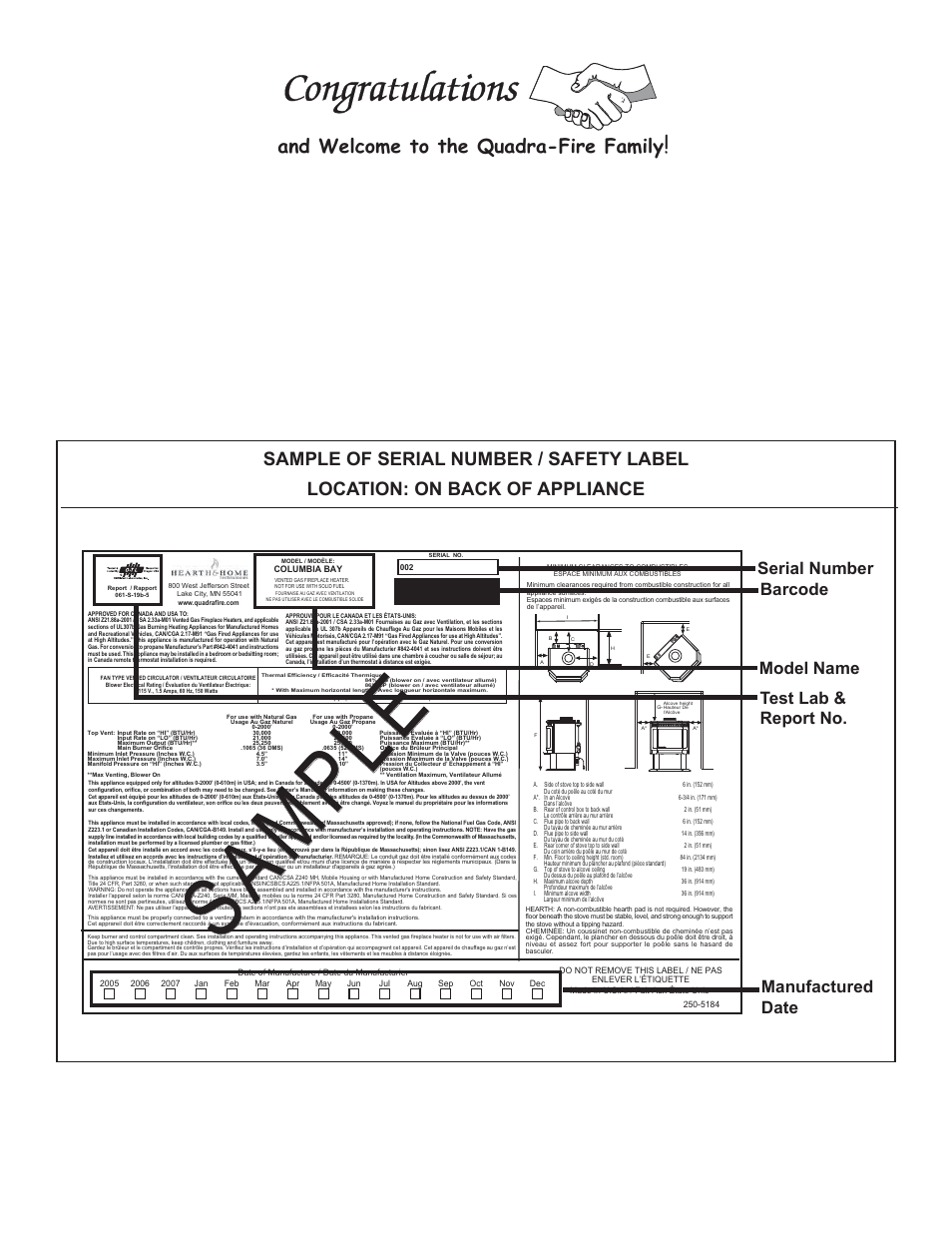 And welcome to the quadra-fire family, Barcode | Hearth and Home Technologies Direct Vent Gas Appliance COLBAY-FS-B User Manual | Page 2 / 49
