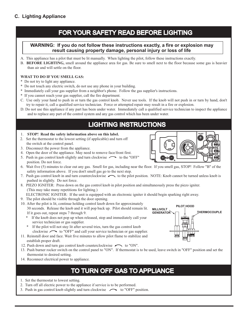 For your safety read before lighting | Hearth and Home Technologies Direct Vent Gas Appliance COLBAY-FS-B User Manual | Page 34 / 49