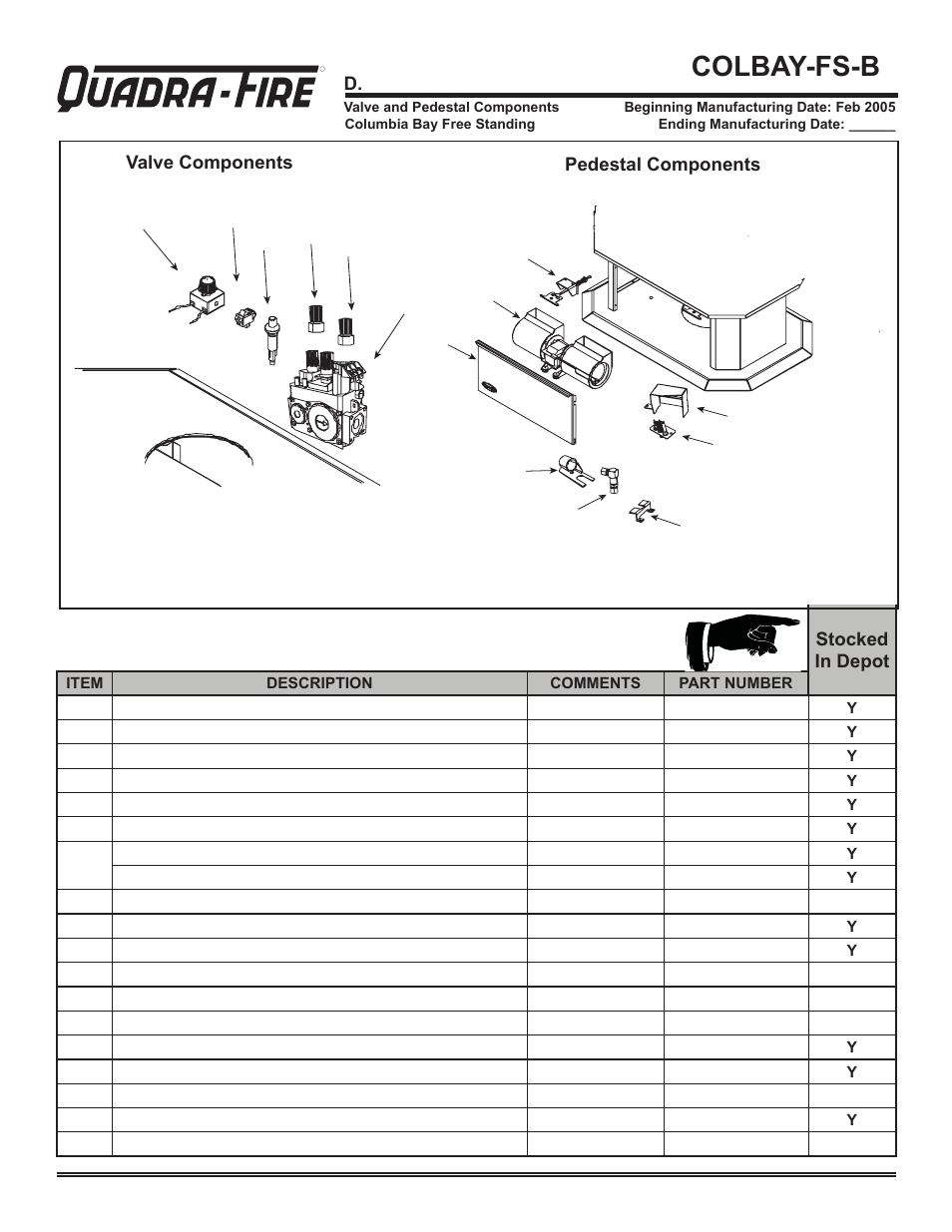 Colbay-fs-b, Service parts | Hearth and Home Technologies Direct Vent Gas Appliance COLBAY-FS-B User Manual | Page 46 / 49