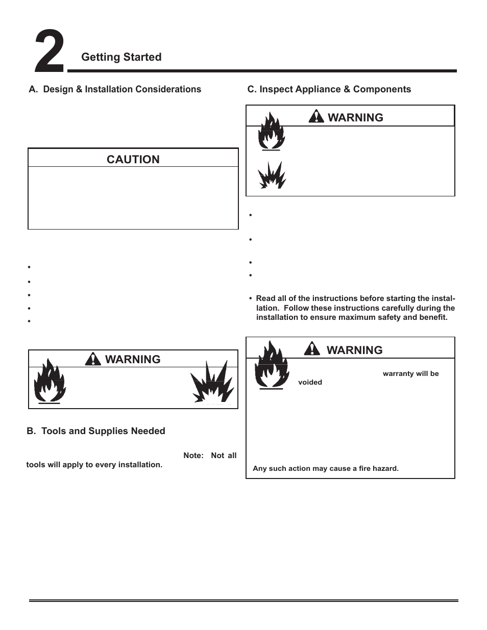 Getting started, Caution, Warning | Hearth and Home Technologies Direct Vent Gas Appliance COLBAY-FS-B User Manual | Page 6 / 49