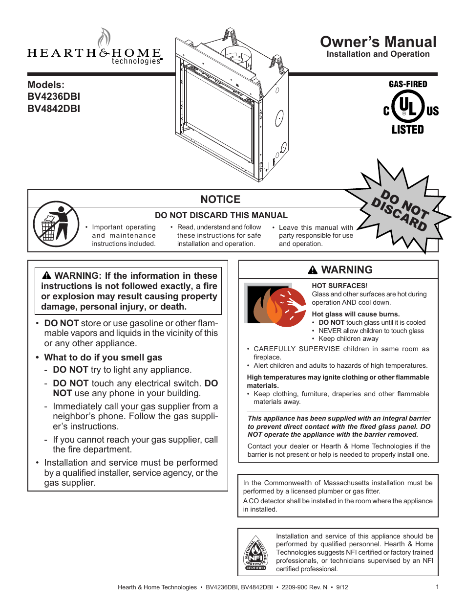 Hearth and Home Technologies Hearth&Home Fireplace BV4236DBI User Manual | 52 pages