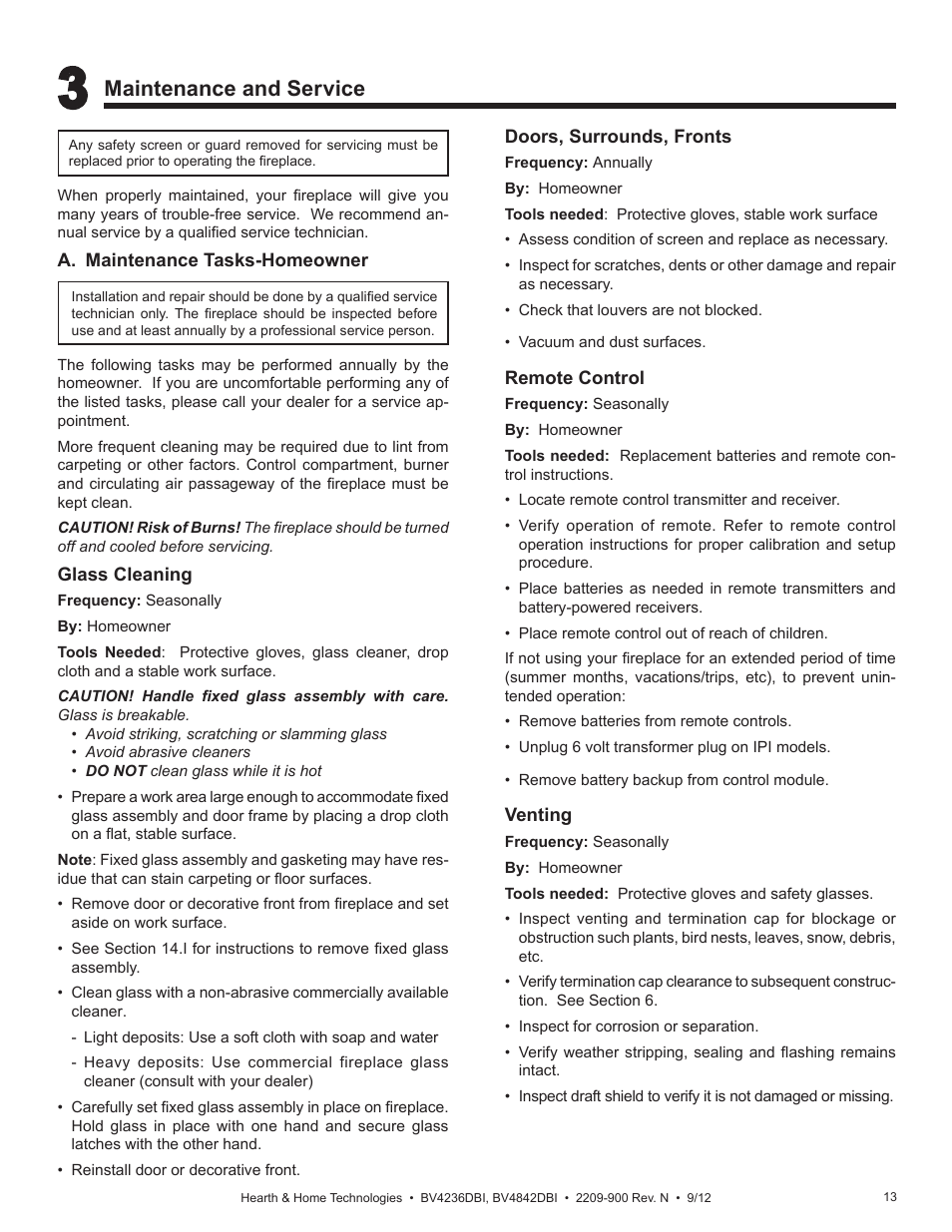 Maintenance and service | Hearth and Home Technologies Hearth&Home Fireplace BV4236DBI User Manual | Page 13 / 52