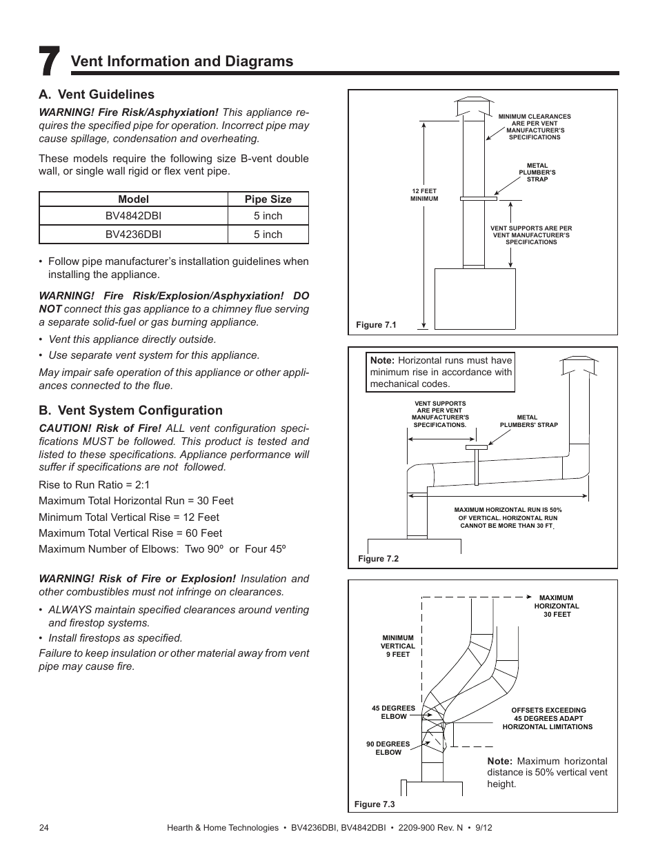 Vent information and diagrams, B. vent system configuration, A. vent guidelines | Hearth and Home Technologies Hearth&Home Fireplace BV4236DBI User Manual | Page 24 / 52